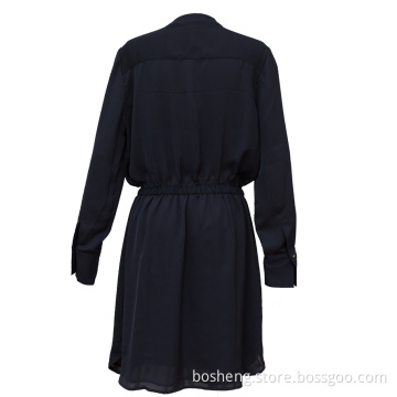 Women Dress Long Sleeves Pure Color Dress